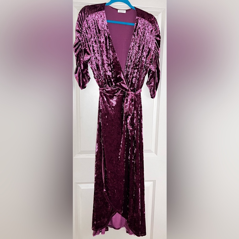 Kiyonna Maroon Velvet Wrap Maxi Dress Long Sleeve US 1X